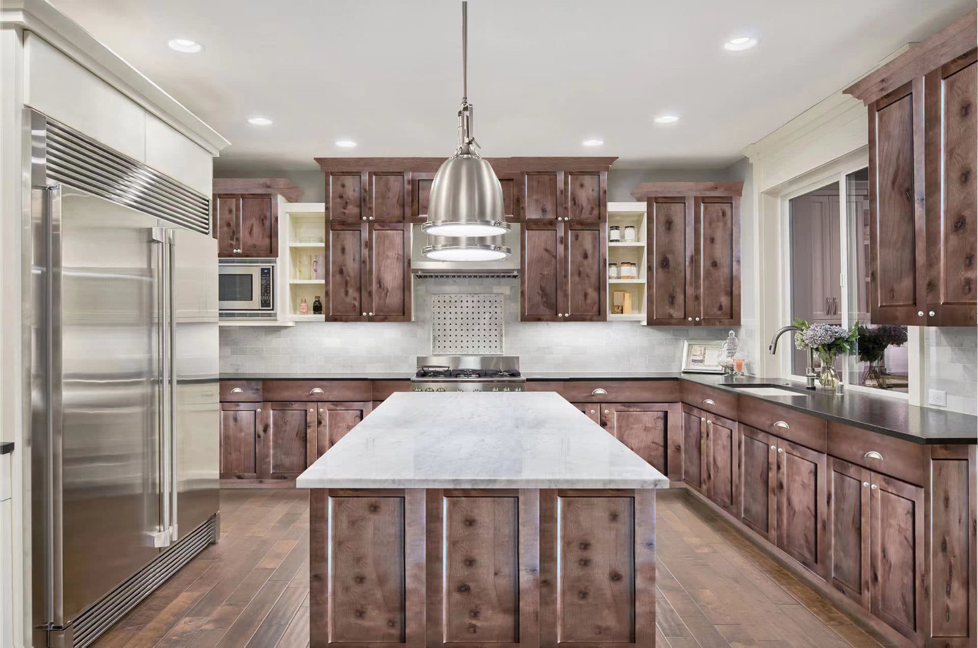 GHI Rustic Walnut cabinets
